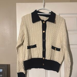 Marled button up sweater black and cream